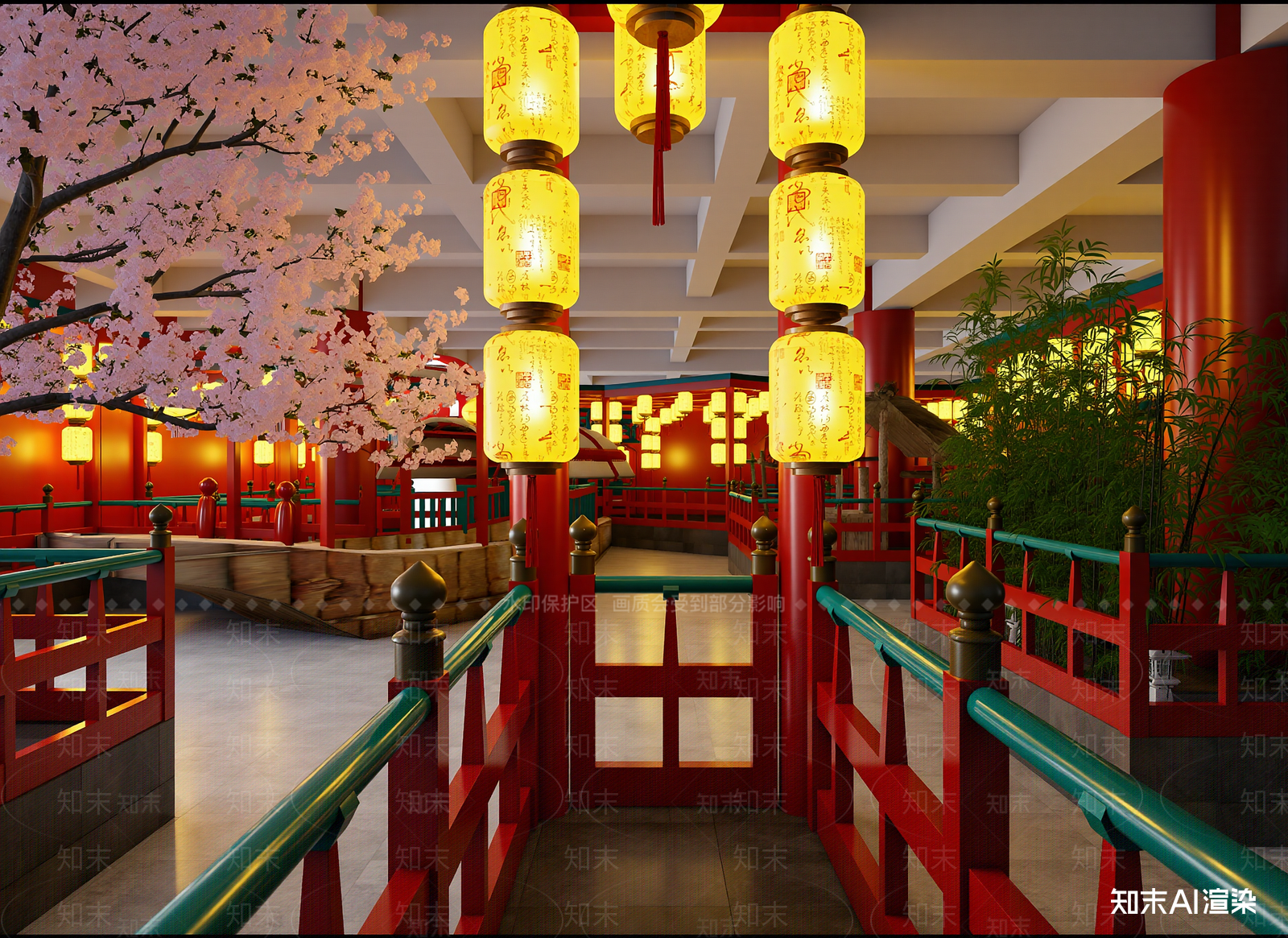 新中式廊架空间3D模型下载【ID:1215116075】