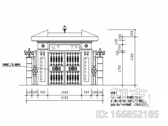 铁艺大门cad施工图下载【ID:166852185】