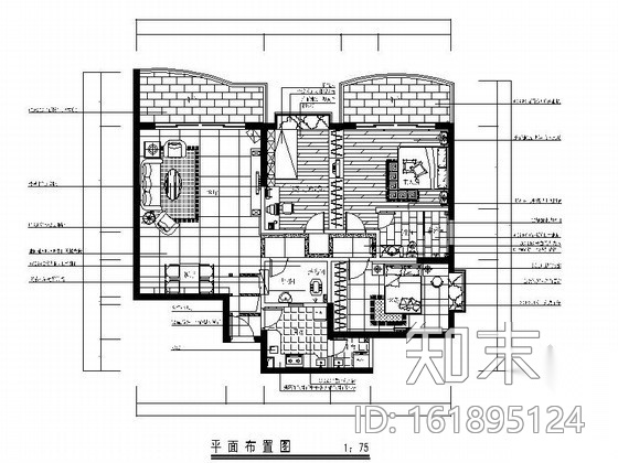 黑胡桃饰面三居室装修设计图cad施工图下载【ID:161895124】