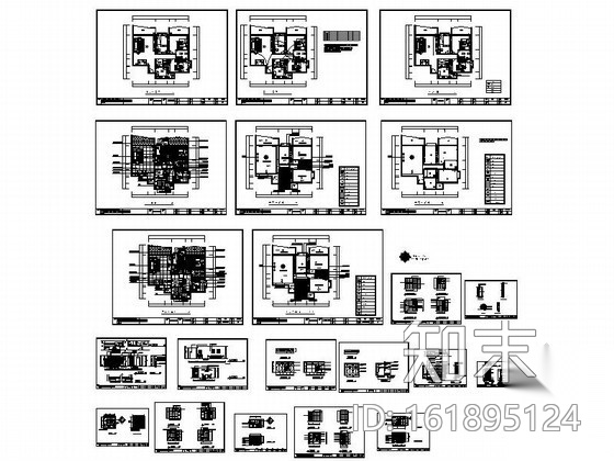 黑胡桃饰面三居室装修设计图cad施工图下载【ID:161895124】