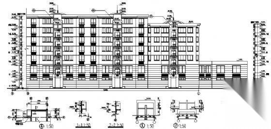 六层底商住楼建筑施工图cad施工图下载【ID:149852171】