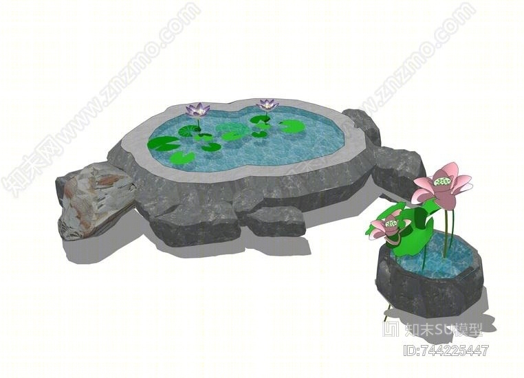 中式荷花水槽SU模型下载【ID:744225447】