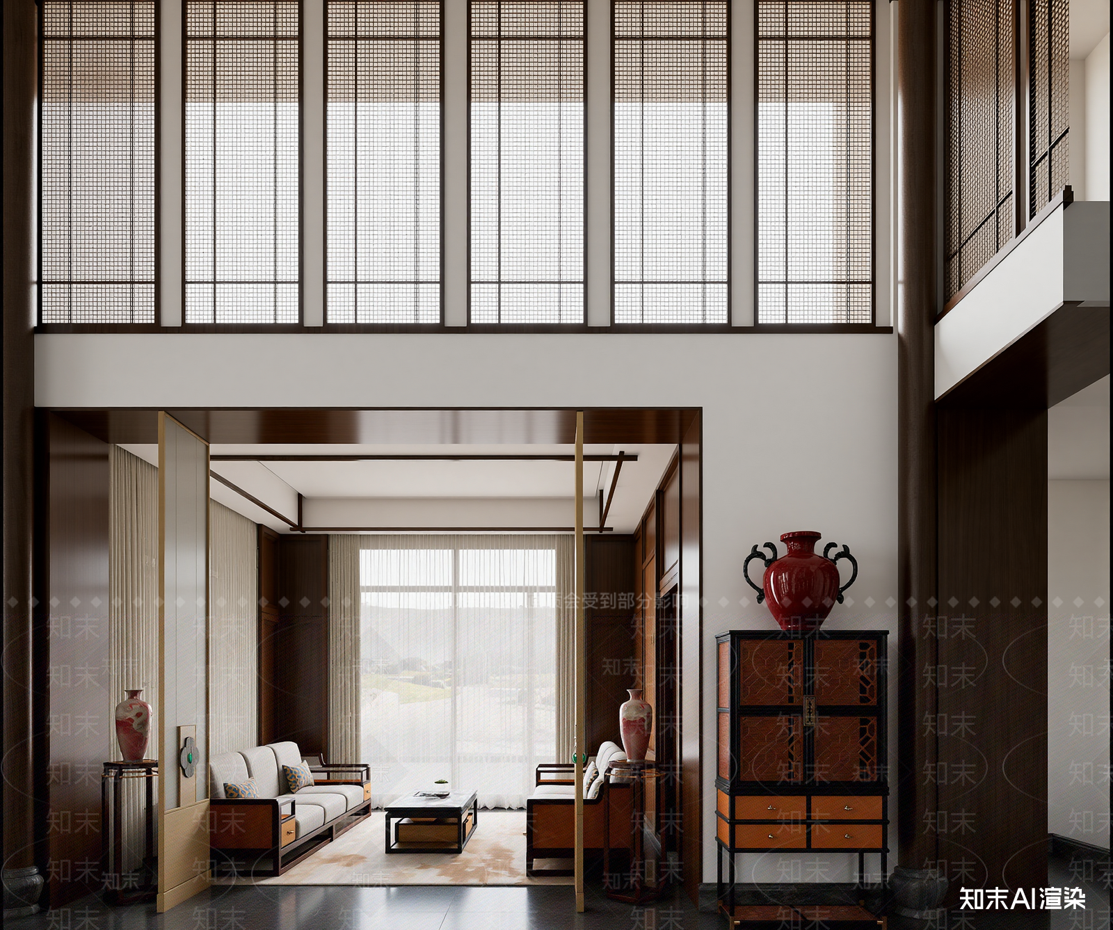 新中式挑空客厅3D模型下载【ID:1221876338】