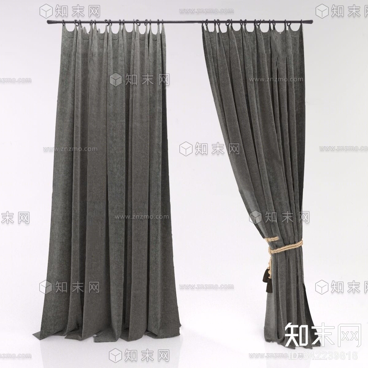 现代绒布窗帘3D模型下载【ID:342239818】