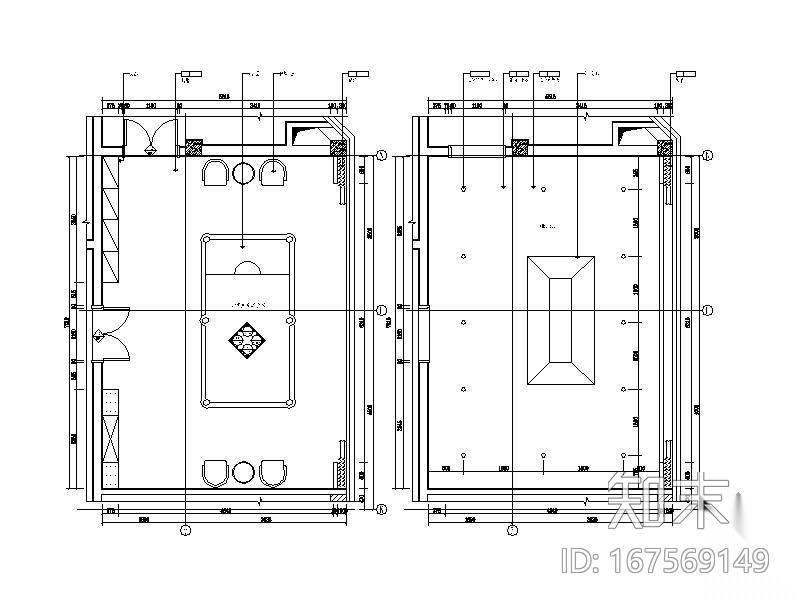 斯诺克室平面图cad施工图下载【ID:167569149】