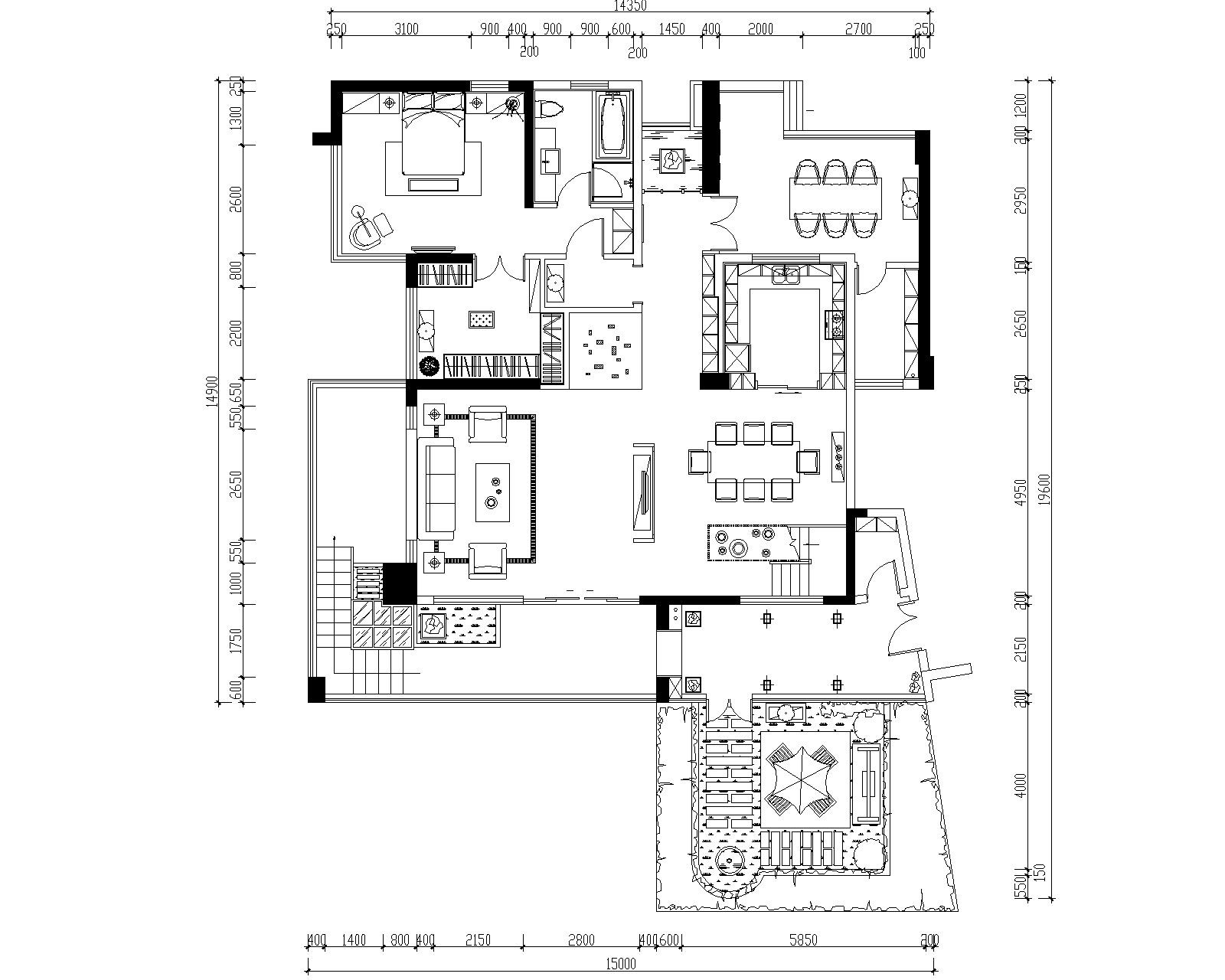 豪华四居室中空别墅装修施工图+效果图+模型cad施工图下载【ID:160385179】