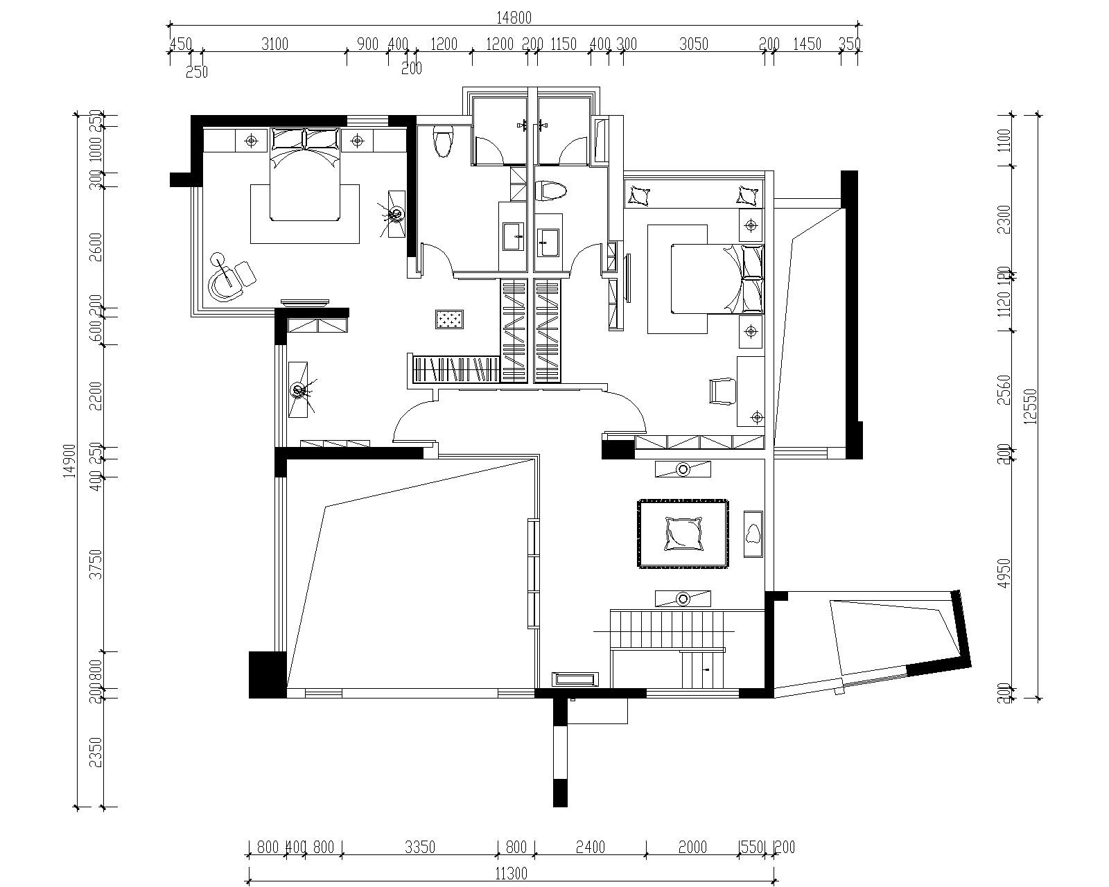 豪华四居室中空别墅装修施工图+效果图+模型cad施工图下载【ID:160385179】