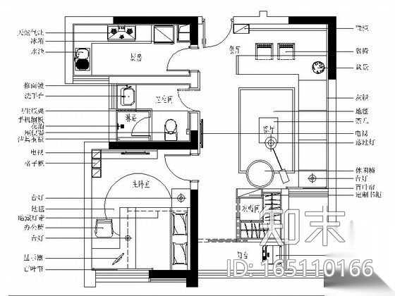 [常州]现代风格一居室样板间装修图（含方案）cad施工图下载【ID:165110166】