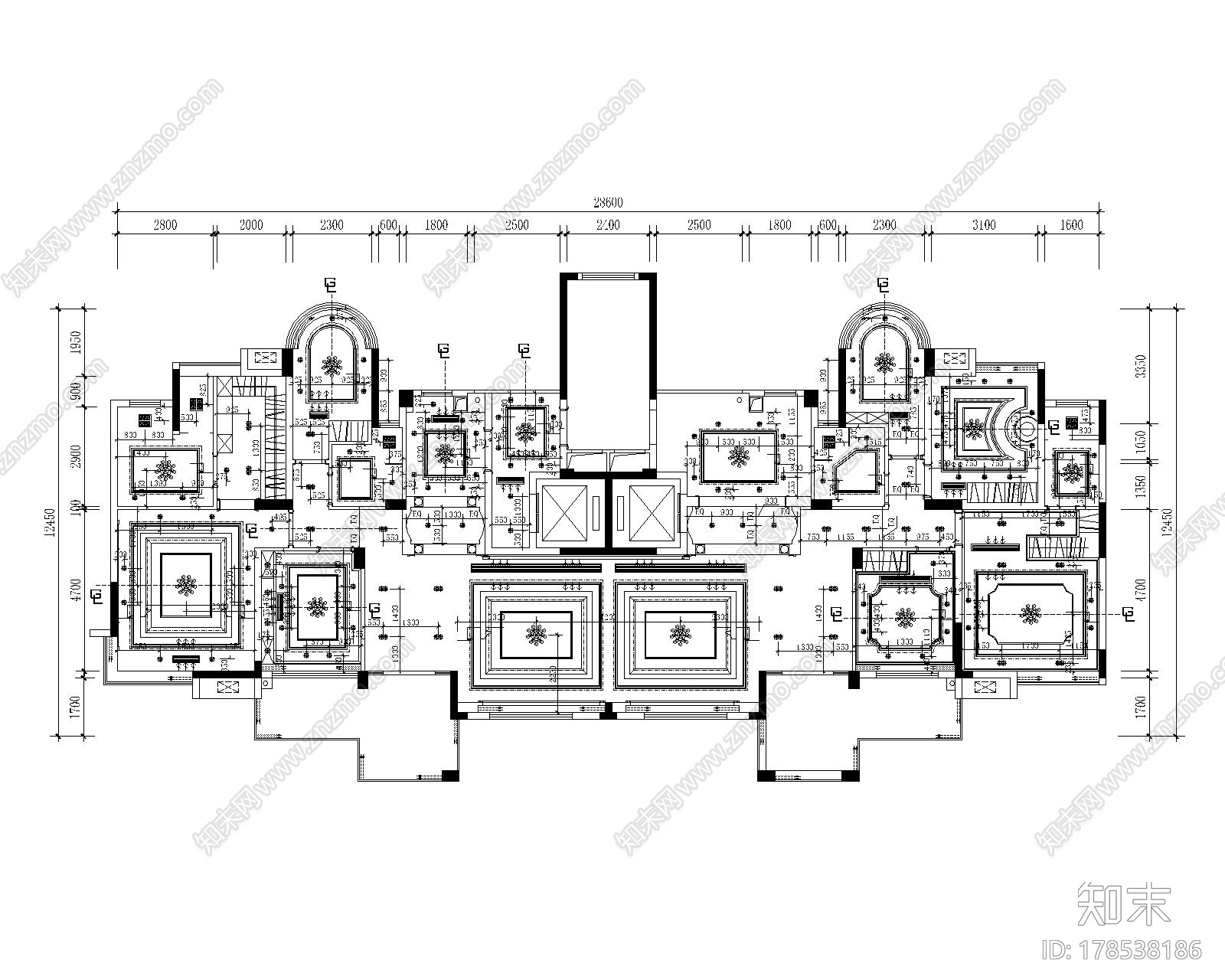 精品豪华欧式风格六居室样板间室内装修施工图（含效果）cad施工图下载【ID:178538186】