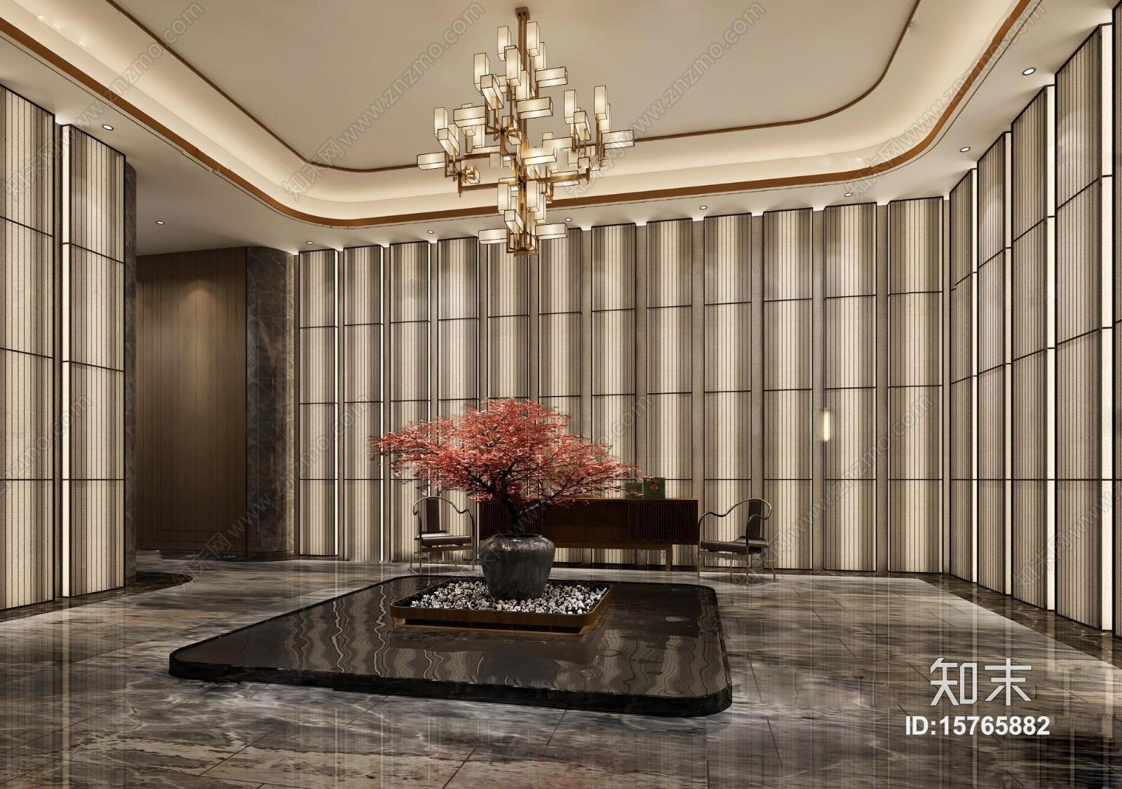 中式会所中庭过道3D模型下载【ID:15765882】