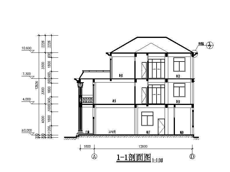 [安徽]三层小型别墅建筑施工图（含效果图）施工图下载【ID:167532191】