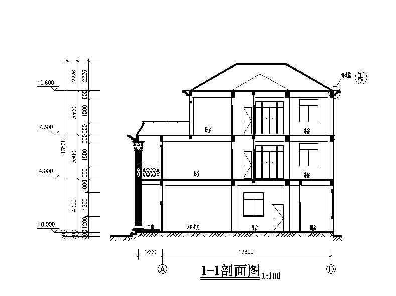 [安徽]三层小型别墅建筑施工图（含效果图）cad施工图下载【ID:149874173】