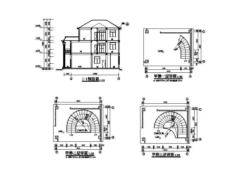 [安徽]三层小型别墅建筑施工图（含效果图）cad施工图下载【ID:149874173】