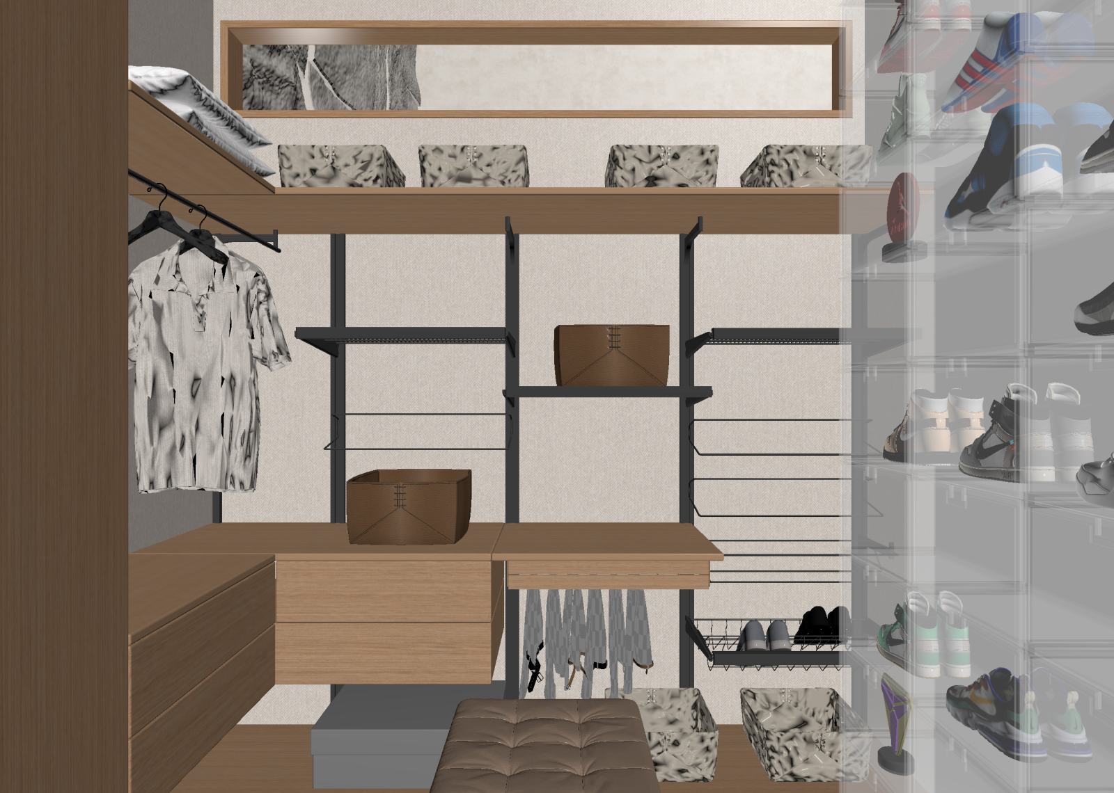 原木衣帽间3D模型下载【ID:1214650435】