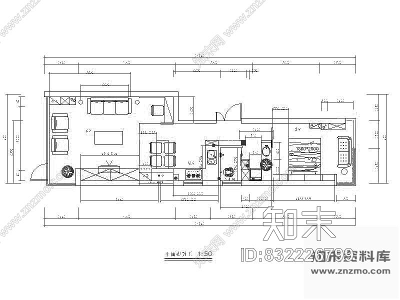 图块/节点现代一室一厅平面图施工图下载【ID:832226799】