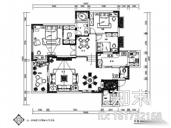 欧式三居室精装施工图施工图下载【ID:161732168】