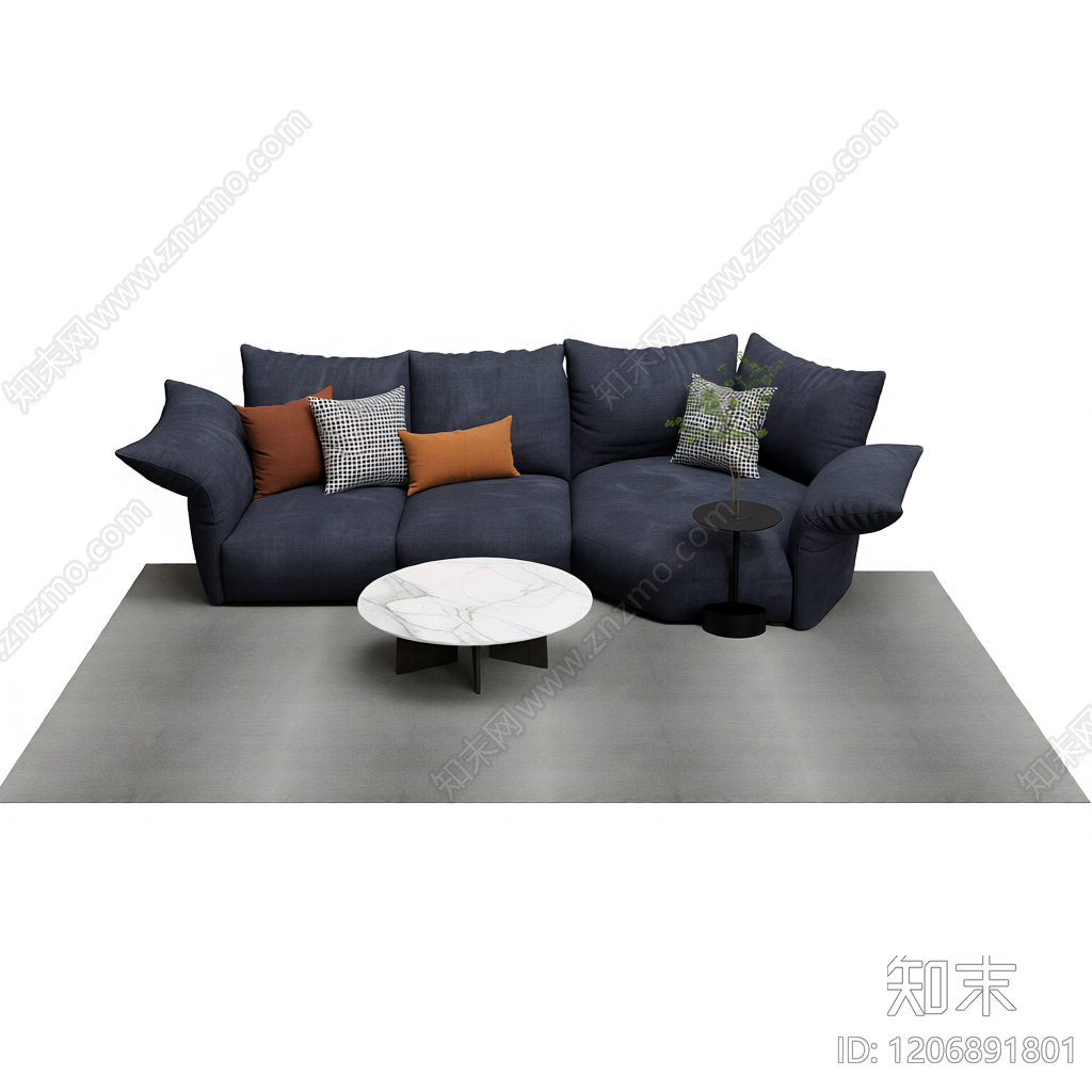 深色布艺沙发组合3D模型下载【ID:1206891801】