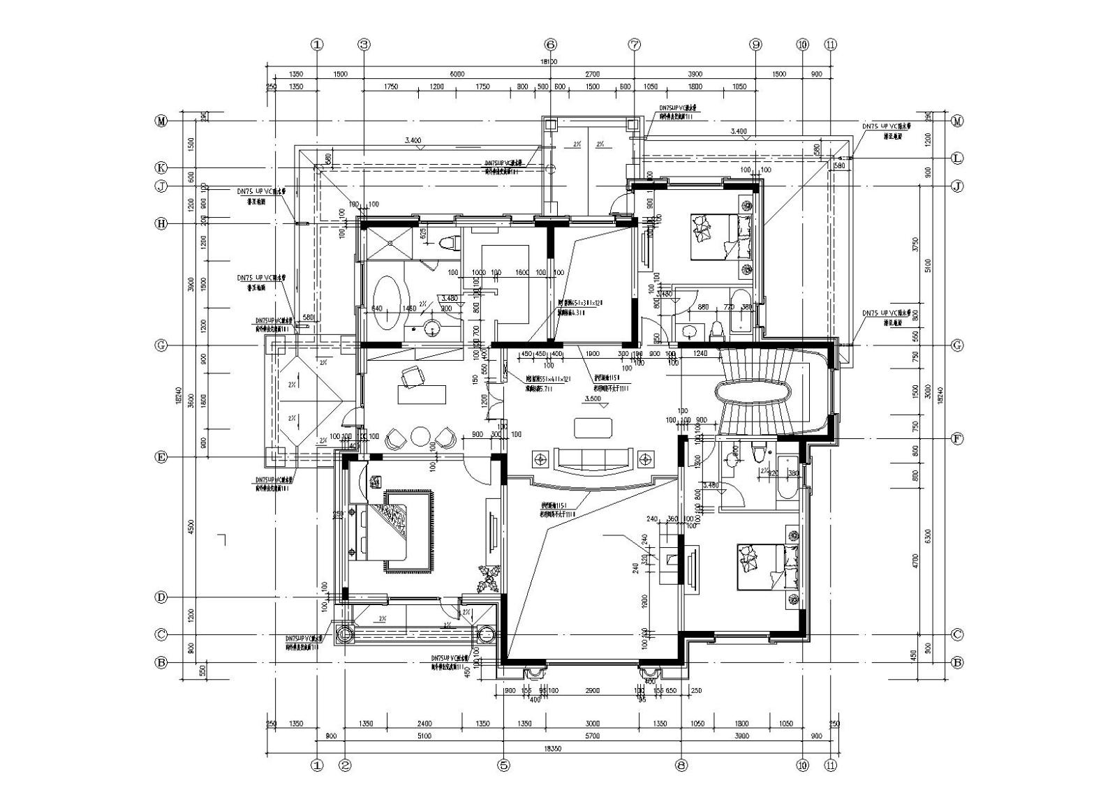 [北京]欧陆风格独栋别墅建筑施工图cad施工图下载【ID:149889136】