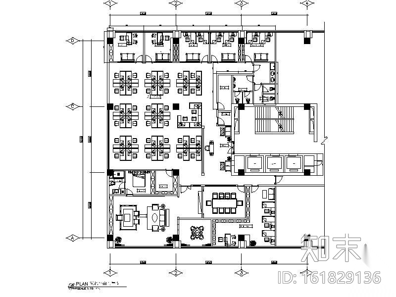 [西安]某办公室装修施工图cad施工图下载【ID:161829136】