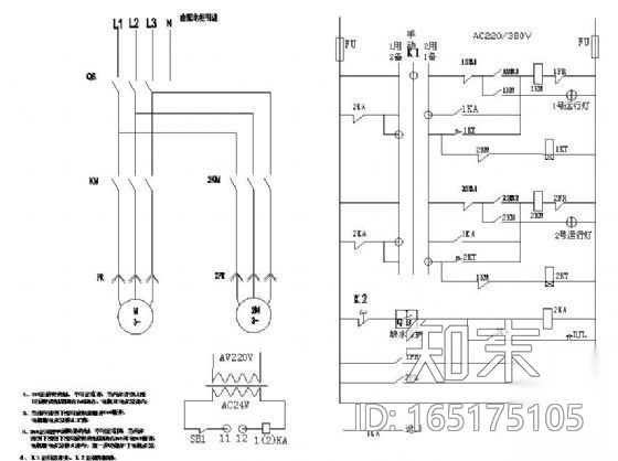 供水泵控制原理图（一用一备）cad施工图下载【ID:165175105】