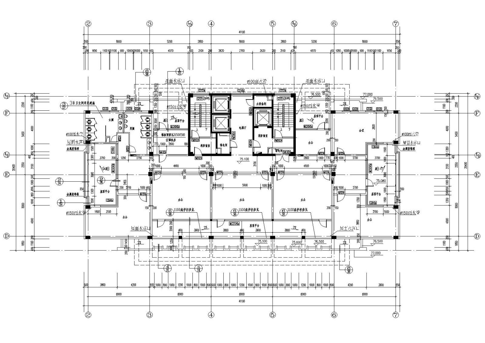 [山东]济宁市地税局综合办公楼建筑施工图cad施工图下载【ID:160587188】
