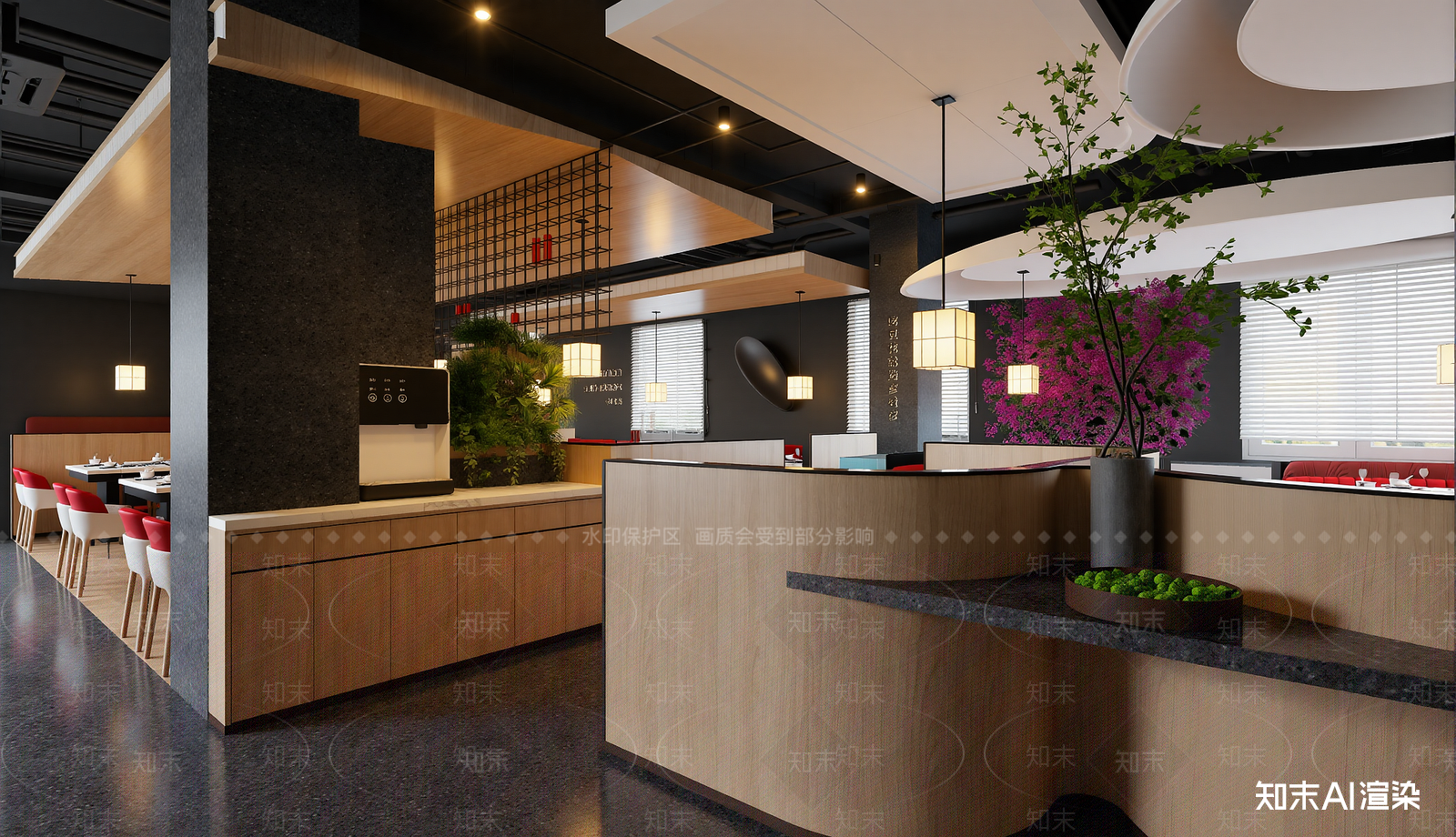 现代酒店餐厅3D模型渲染效果图