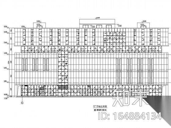 五层商业办公楼玻璃幕墙施工图（含车道雨棚cad施工图下载【ID:164884134】