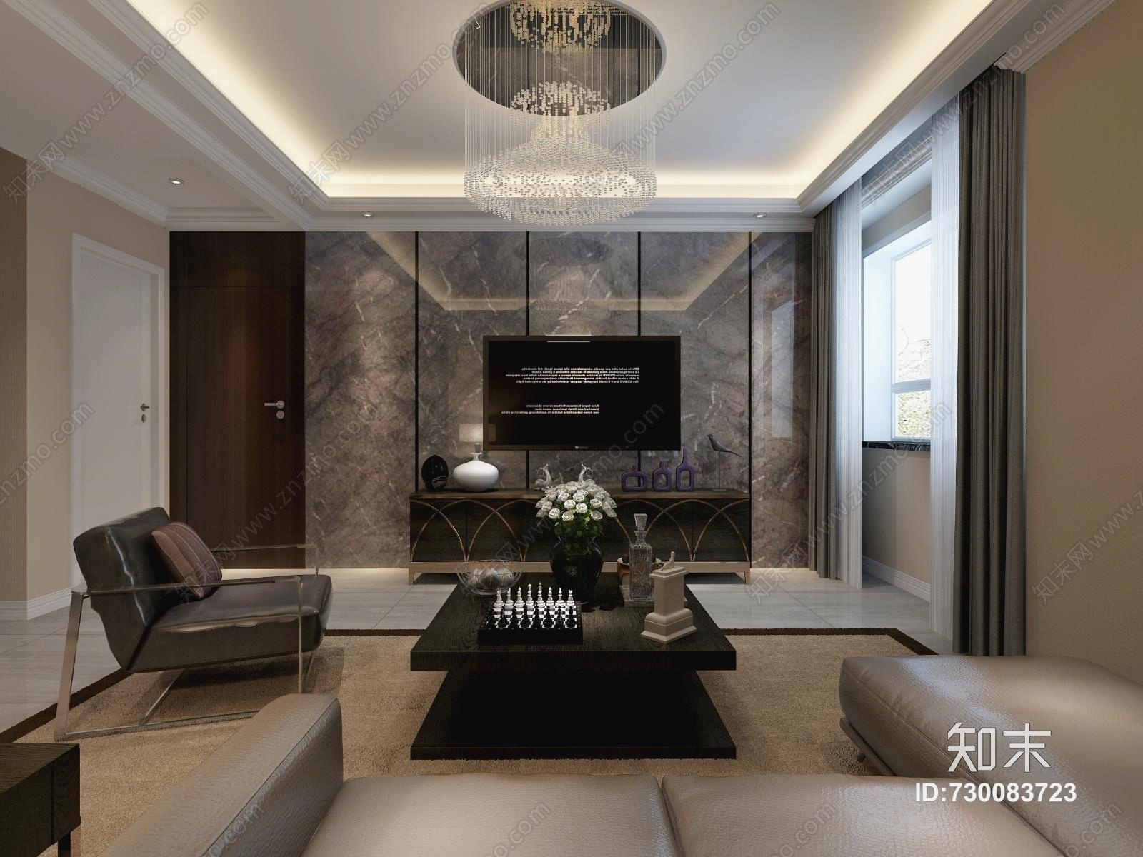 后现代电视墙效果图3D模型下载【ID:730083723】