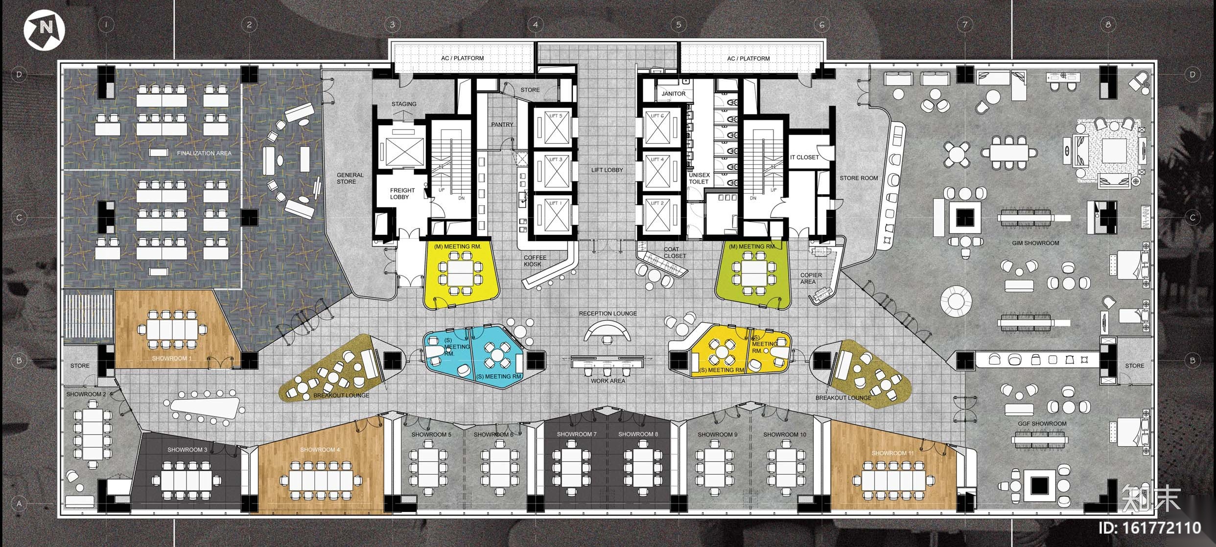 [上海]B&CO设计-利丰广场办公室CAD施工图+效果图+材料...cad施工图下载【ID:161772110】