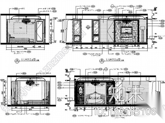 [福州]市中心简欧风格四室两厅装修图（含方案）cad施工图下载【ID:182195106】