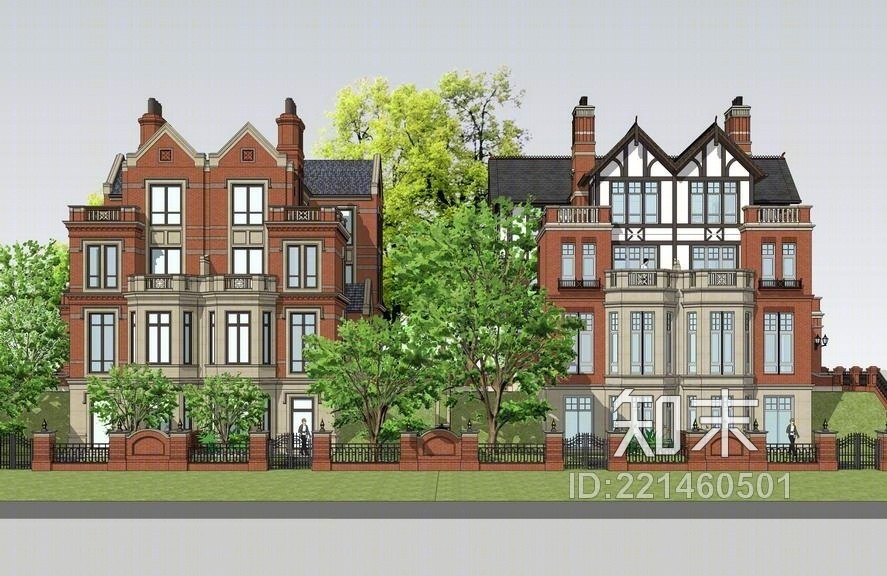 英式双拼别墅SU模型下载【ID:221460501】