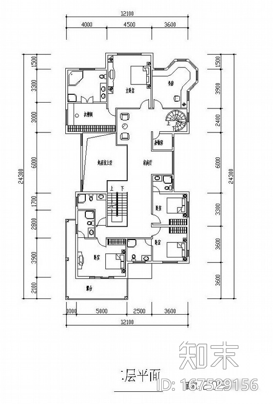 三层独栋别墅户型图(254/209/165)cad施工图下载【ID:167529156】