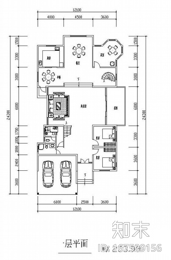 三层独栋别墅户型图(254/209/165)cad施工图下载【ID:167529156】