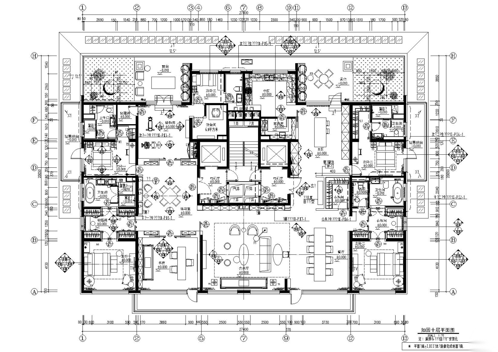 北京万科如园435㎡超大平层样板间施工图施工图下载【ID:160403155】