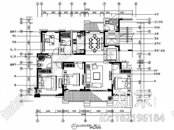 现代A户型四居室装饰装修图施工图下载【ID:182196184】