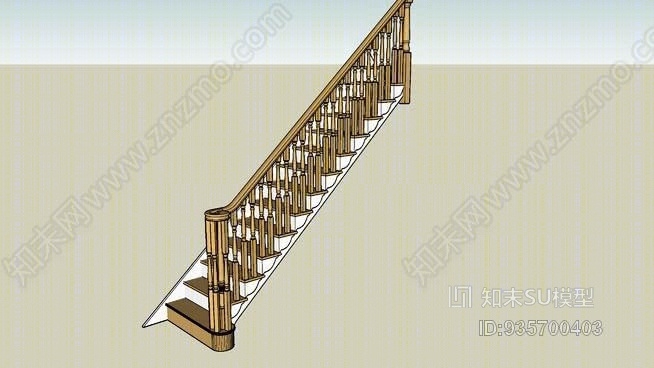 切割并用扶手和主轴支撑楼梯SU模型下载【ID:935700403】