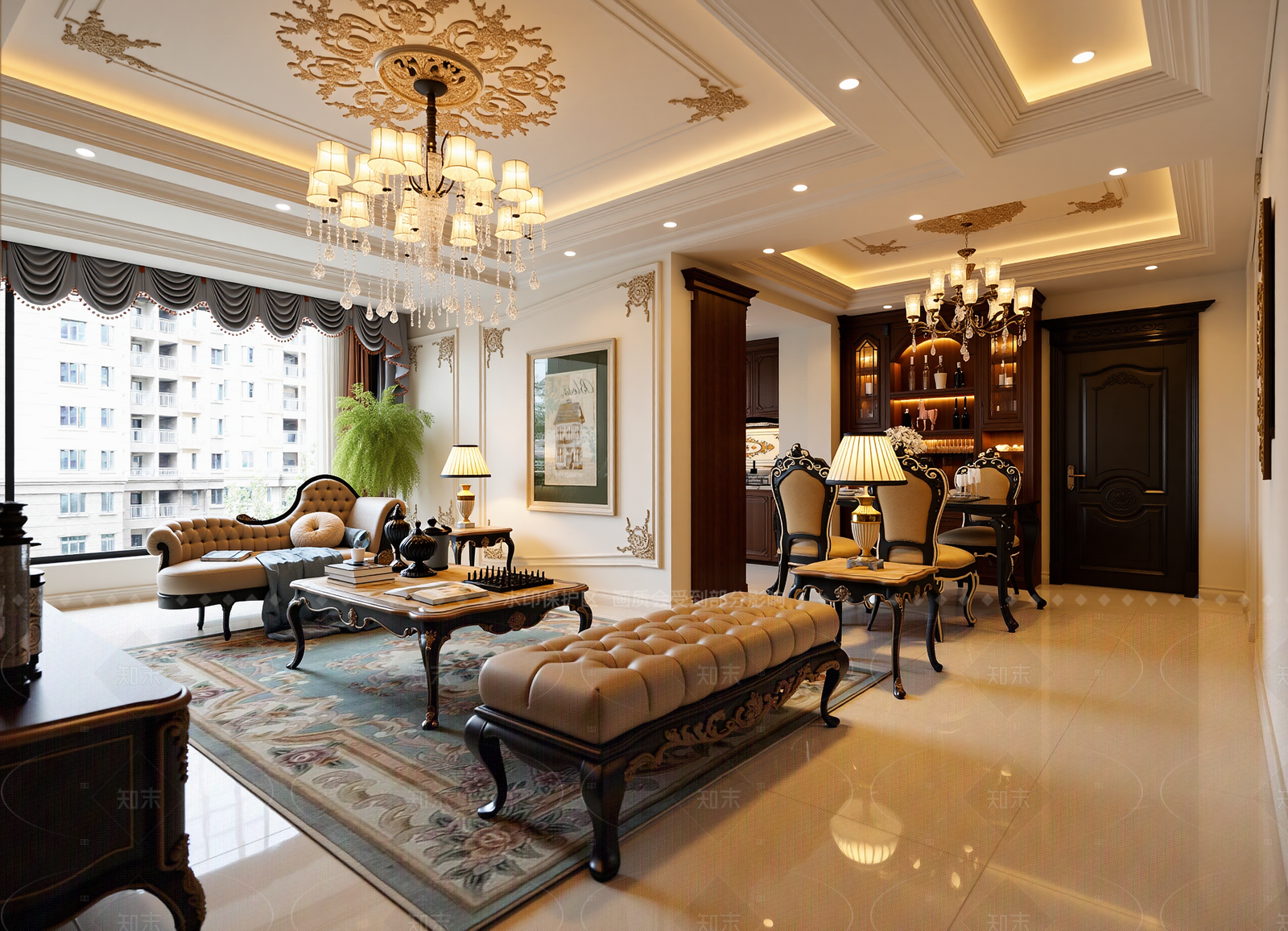 简欧别墅客厅3D模型下载【ID:1214599422】