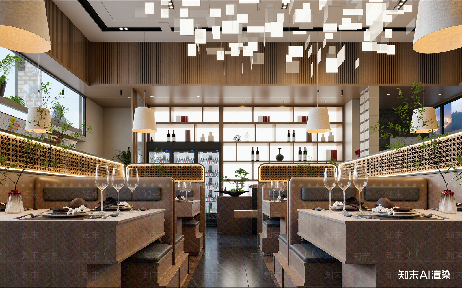 新中式酒店餐厅3D模型渲染效果图