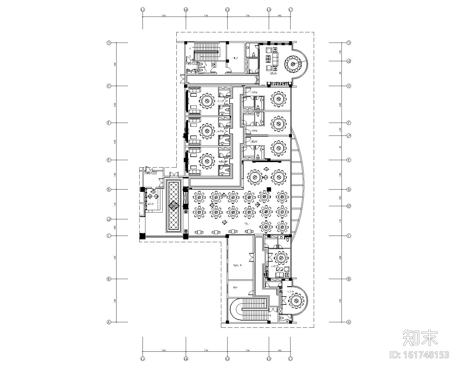 1000平米中餐厅室内装饰竣工图cad施工图下载【ID:161748153】