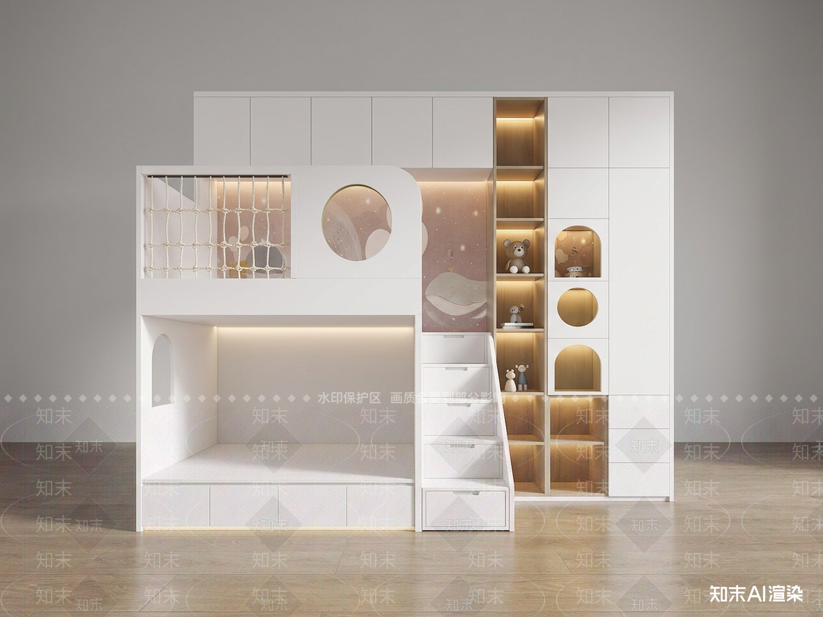 白色储物柜上下床3D模型下载【ID:1227448129】