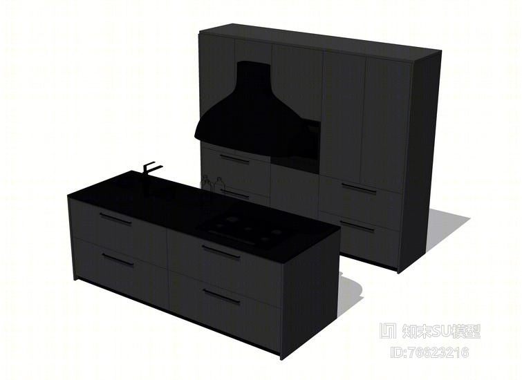厨房橱柜组合SU模型下载【ID:76623216】