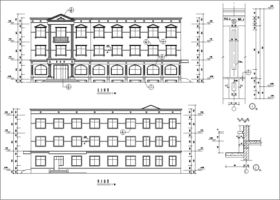 欧式独栋三层餐饮建筑设计方案施工图CADcad施工图下载【ID:165148119】