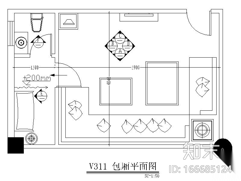 酒吧包间装修图cad施工图下载【ID:166685124】