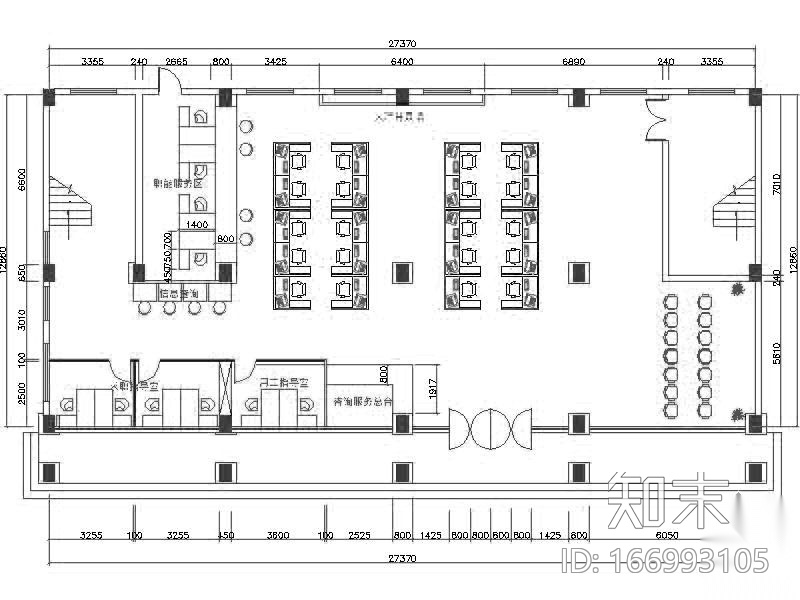 [盐城]某劳动就业中心办公空间装修图cad施工图下载【ID:166993105】