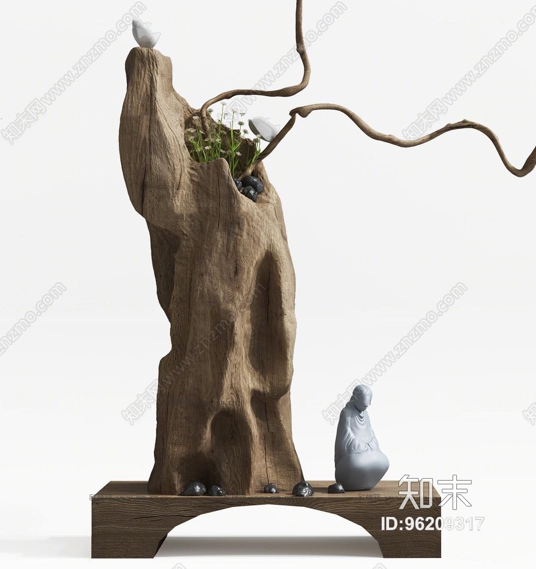 新中式实木根雕摆件3D模型下载【ID:96209317】