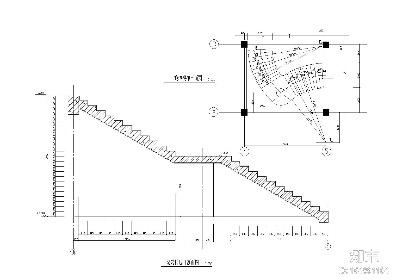 4套旋转楼梯大样cad施工图下载【ID:164891104】
