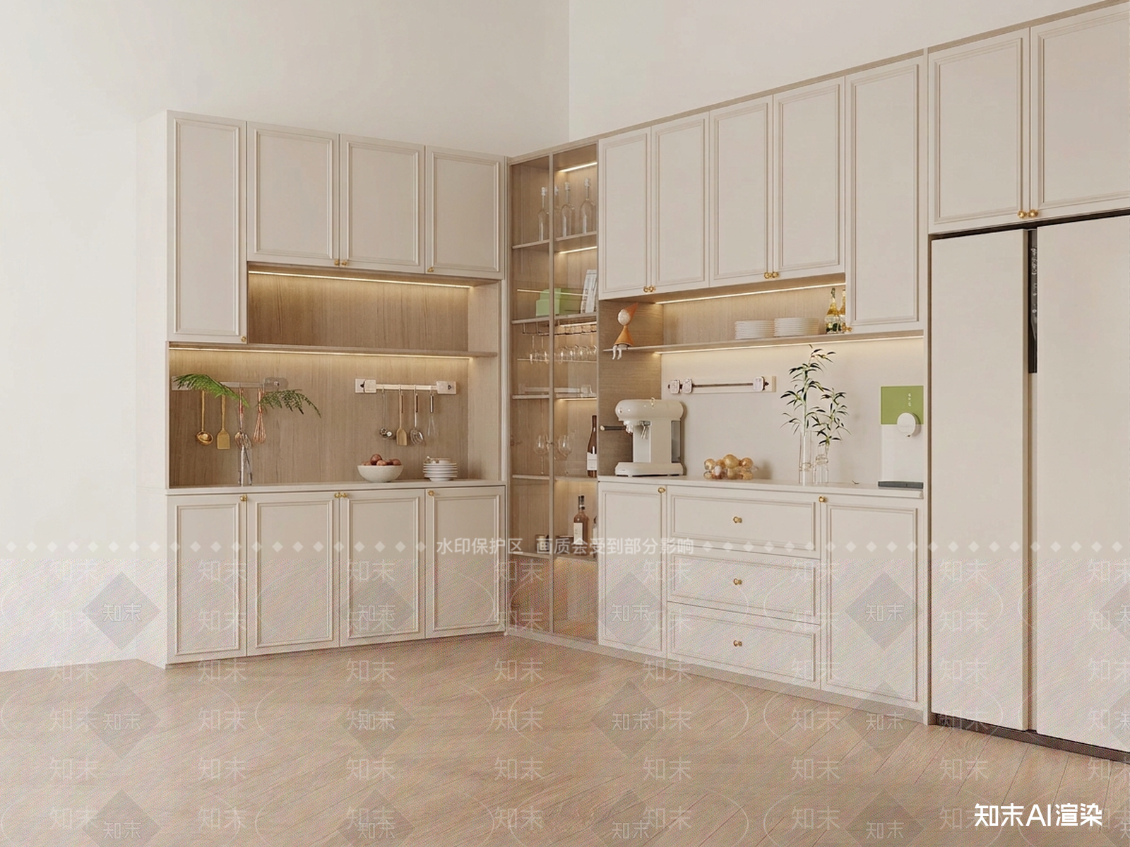 组合式餐边柜封闭式厨房3D模型下载【ID:1227422823】