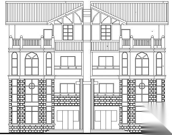 某四层双联排别墅建筑方案图cad施工图下载【ID:149922195】