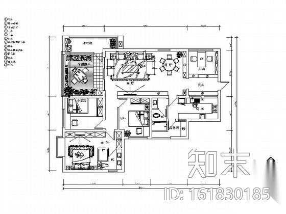 [贵州]云岩区简约欧式风格三居室样板间CAD施工图（含效...施工图下载【ID:161830185】