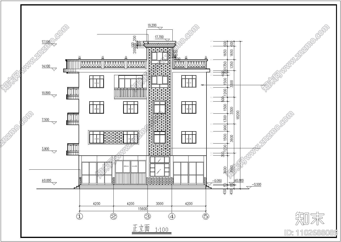 840平米五层框架结构商务旅馆建筑设计CAD图纸（底层商铺）施工图下载【ID:1102688089】